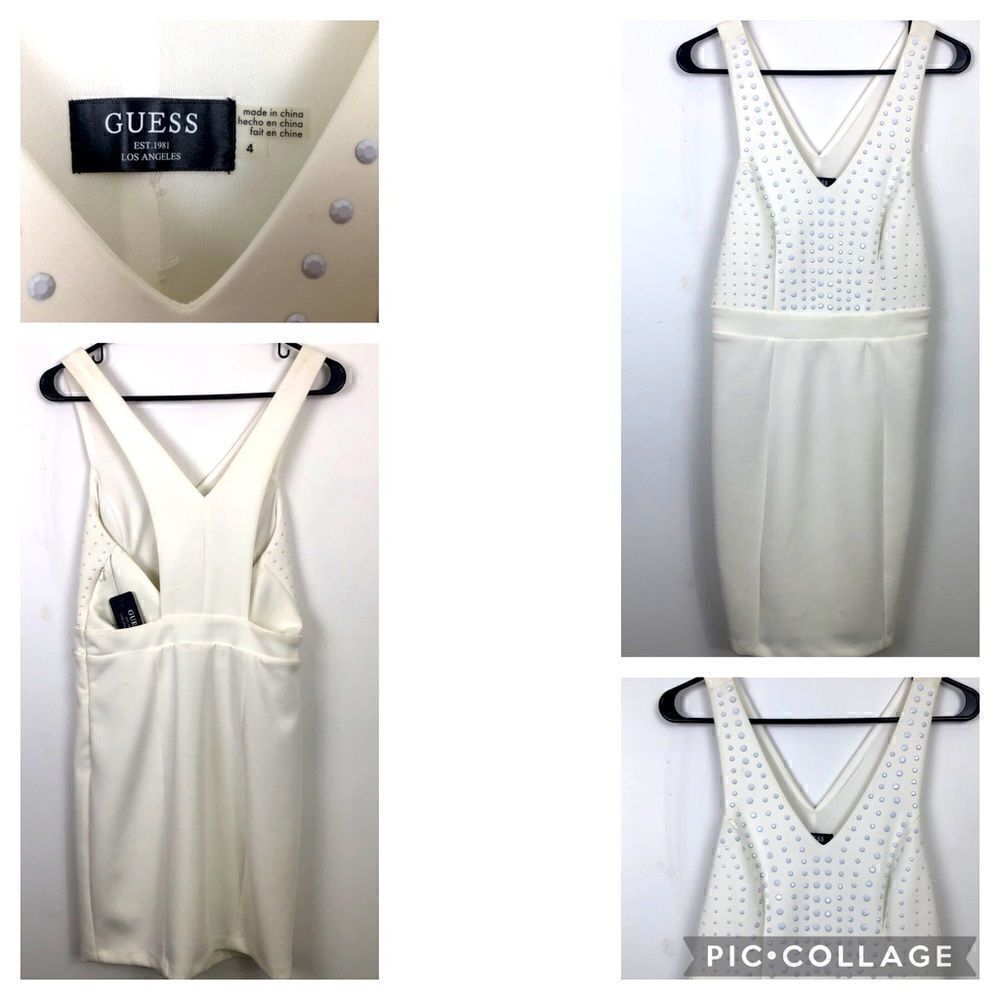 NWT GUESS Size 4 White Embellished Halter Dress!